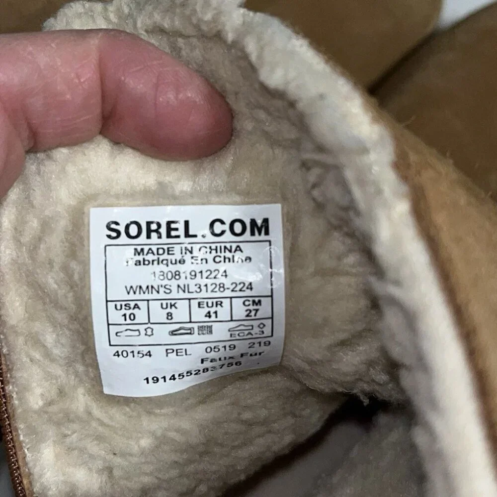 Sorel Slouch Kinetic Ankle Boot Comfort Casual Snow Camel Sherpa Women’s Sz 10